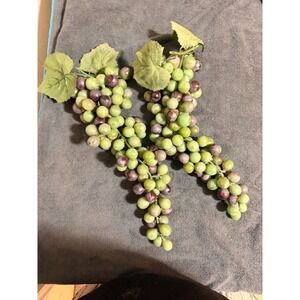 Lot of 2 Vintage Realistic Artificial Green and Purple Rubber Grape Clusters